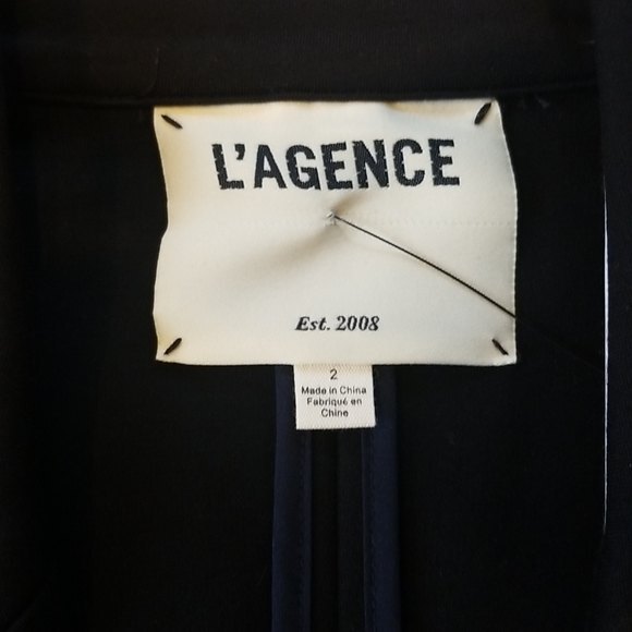 L'AGENCE Solid One Button Notch Lapel Ponte Blazer, Black, size 2 - Picture 9 of 16